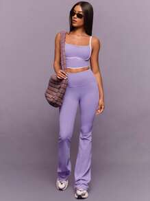 GLOWMODE Áo ngực thể thao dài cổ tròn hai tông màu FeatherFit™ dành cho yoga cường độ thấp, thích hợp mặc hàng ngày vào mùa xuân và mùa hè. - Màu Lilac Tím - Xem 8