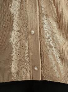 Flouryn Plus Size Elegant Commuter Solid Color Lace Trim Cardigan Fall Winter Cloth For Women Autumn - Khaki - View 2