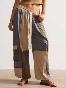 Bohemela Autumn/Winter Boho Casual Knit Patchwork Loose Women's Pants - Multicolor - View 1
