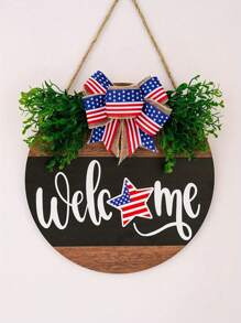 SHEIN 1pc Farmhouse Style Wood Plastic Welcome Door Sign, July 4th Front Door Sign Patriotic Welcome Hanging Decoration, Independence Day Decoration, Outdoor Garden Front Door Sign Hanging, Suitable For Home, Office, Bedroom, Kitchen, Dining Room, Bar Decoration, Room Decor, Home Decor, 30cm/11.81in