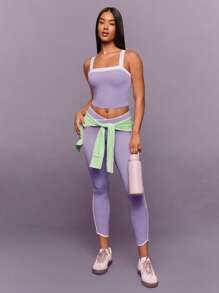 GLOWMODE Quần legging FeatherFit™ 26 inch kẻ sọc, cạp chun, thích hợp cho yoga cường độ thấp và sử dụng hàng ngày. - Màu Lilac Tím - Xem 6