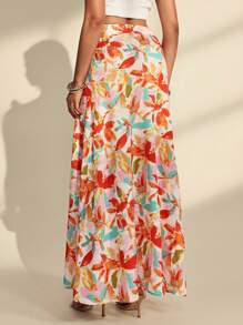 Almamuse Women's Elegant Ditsy Floral High Slit Versatile Skirt Fall Cloth For Women - Multicolor - View 3