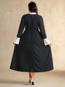 Flouryn Plus Size Women's Polka Dot Lace-Up Long Dress, Elegant And Fashionable For Outings And Gatherings Fall Cloth For Women