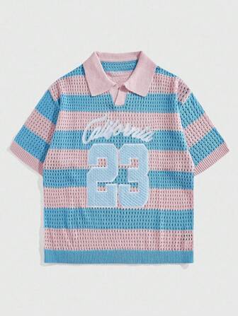 Prep Men's Embroidered Number Collar Knit Sweater, Street Fashion