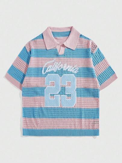 Prep Pull tricoté avec col brodé pour hommes, mode de rue