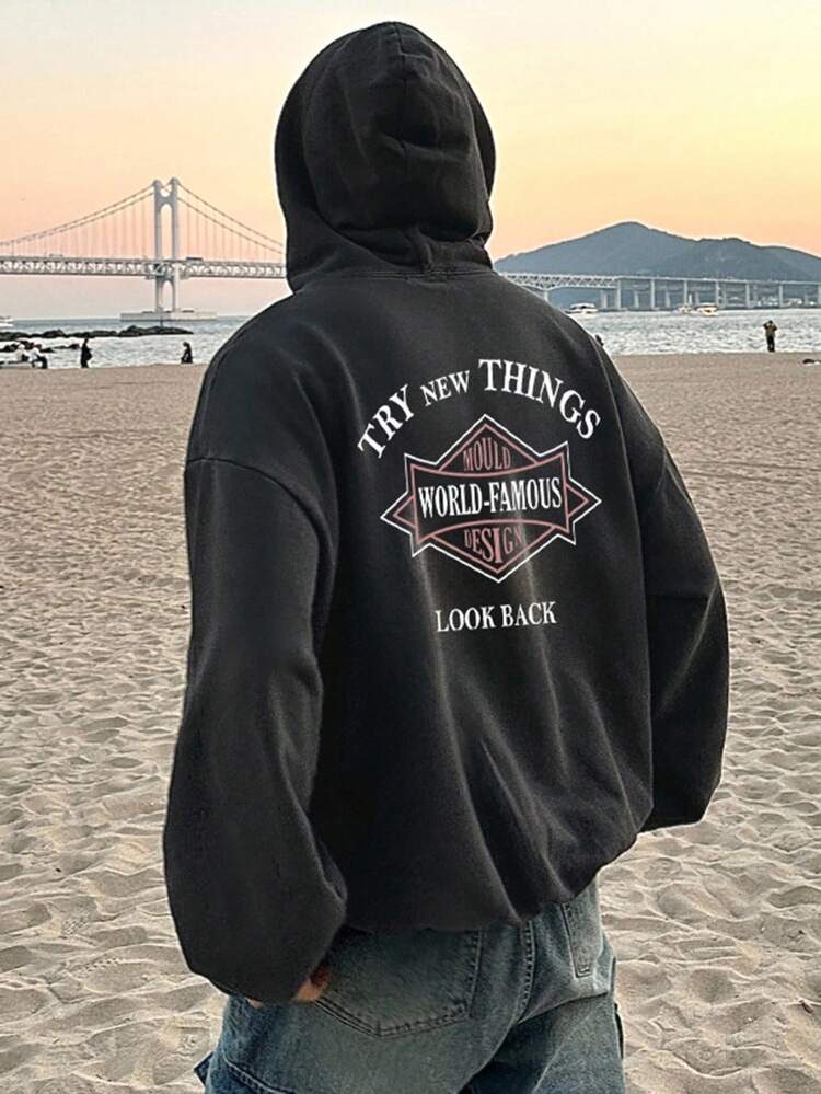 Men's Letter Graphic Hooded Sweatshirt, Autumn