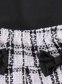 SHEIN Playful Pals 2 件套女婴针织长袖圆领 T 恤和裙子套装，优雅时尚秋冬装 - 黑色 - 查看 6