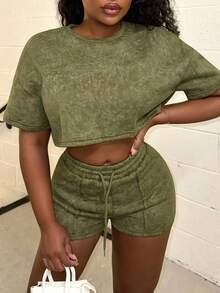 Alexandranx Conjunto de dos piezas para mujer para uso diario - Verde militar - Ver 3