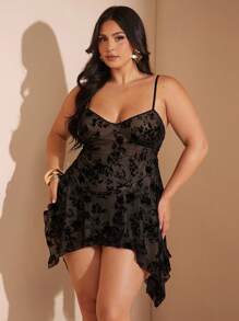 SHEIN BAE 女士大码服装 婚纱 伴娘服 迷你裙 派对服 约会服 外出/万圣节大码服装/婚礼宾客礼服 - 黑色 - 查看 8