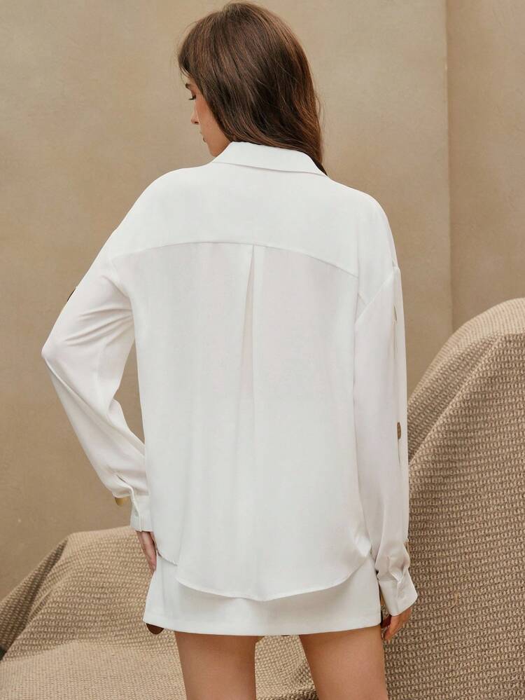 Handmade Silver Sequin Decorated Versatile Chiffon Blouse, Spring For Women