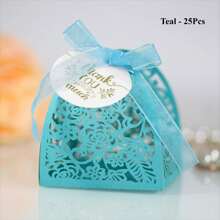 25 piezas/paquete Caja de caramelos de rosa con etiqueta de agradecimiento, caja de empaque de chocolate cortada con láser, ideal para boda, Día de San Valentín, cumpleaños, fiesta, decoración de regalo, Navidad, decoraciones, suministros