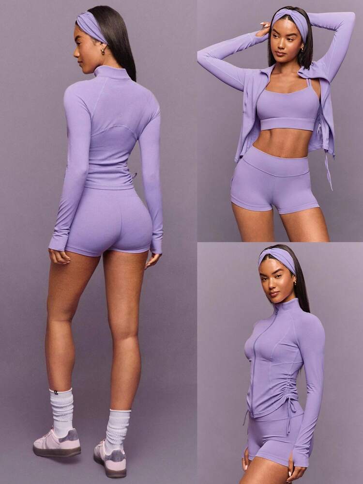 FeatherFit™ クールコントア 吸汗速乾 ストレッチ サイドドロストリング スリムフィット ジャケット サムホール ジッパーガード ヨガ ピラティス バレエ スタジオ デイリーカジュアルウェア