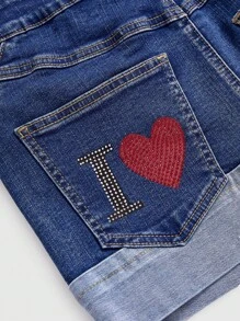 Astro Boy X ROMWE Minifalda de mezclilla de cintura baja, ajustada y corta con gráfico de figura de dibujos animados retro Y2K para mujer - Azul lavado oscuro - Ver 3