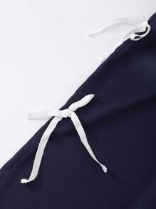 Spodnie dla dziewcząt w wieku nastoletnim, luźne, szerokie, w stylu ulicznym, sportowe, w kontrastowym kolorze, z kokardką i ściągaczem w pasie