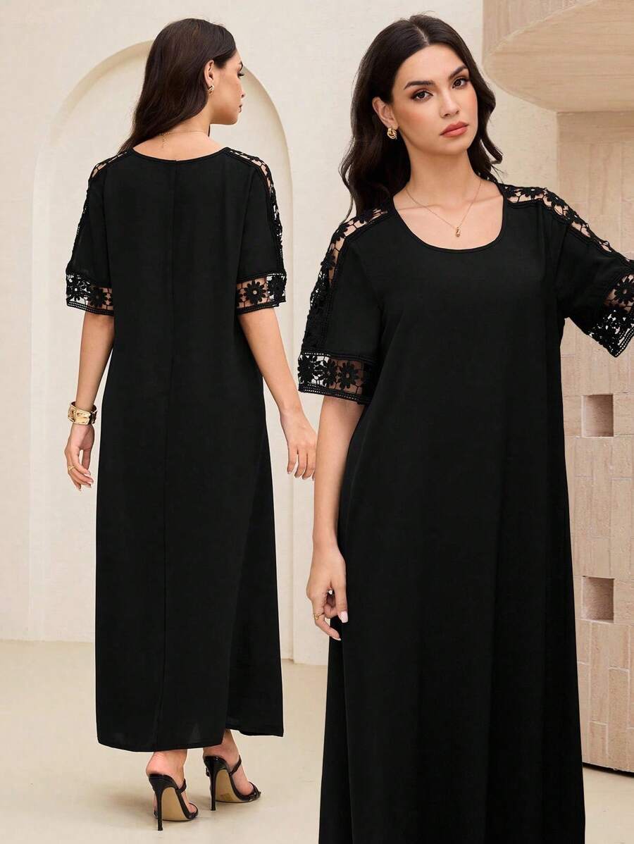 SHEIN Lacomfia Váy midi hở vai hở vai ren đơn giản rộng rãi cho nữ
