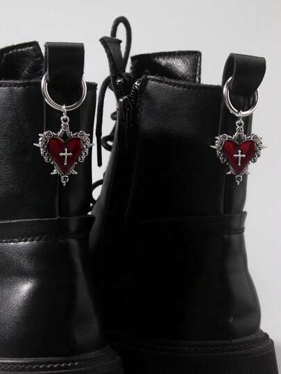 Goth 2 pièces Décoration de pendentif de chaussure/botte style gothique rétro avec épine, rose, croix. Convient pour hommes et femmes, Halloween
