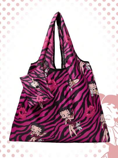 Betty Boop | ROMWE Bolso de tote plegable de gran capacidad con monedero, bolsa de compras portátil, bolsa de gimnasio