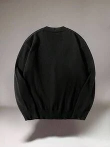 Manfinity EZcore Men's Solid Color V-Neck Long Sleeve Single-Breasted Black Cardigan , Fall Winter