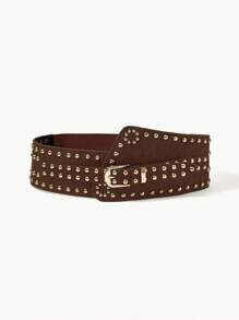 MUSERA Embellished Studded PU Belt Edgy Fun For Festival - Coffee Brown - View 4