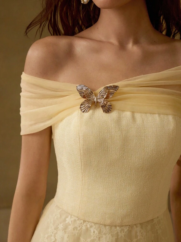 METAL DECOR CONTRAST MESH DRESS