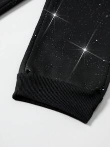 Manfinity Homme Men's Shiny Black Sweatpants With Wing & Crown Pattern - Black - View 3
