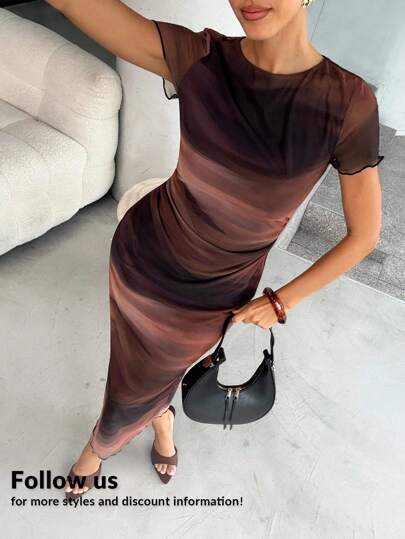 Lavishia Women's Fashionable Mesh  Printed Short Sleeve Long Dress, Spring/Summer Women S Clothes Women Summer Clothing Work Summer Dresses  Midi Dress   Beach  Party  Graduation Dress  Office Outfits For Women   Airport Summer Honeymoon Woman Dress For Women Boho,Dresses For Women Summer Summer Holiday Outfits Wedding Guest Dress