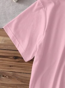 INAWLY Women Round Neck Short Sleeve Letter Print Casual Blouse, Everyday Wear - Pink - View 5