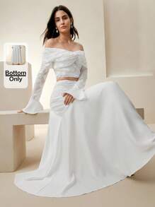 Anewsta Váy nữ thiết kế chắp vá cạp chun thanh lịch đa năng - trắng - Xem 1