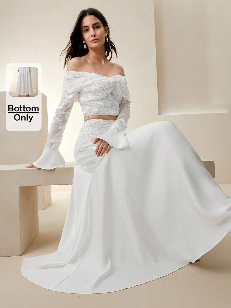 Anewsta Váy nữ thiết kế chắp vá cạp chun thanh lịch đa năng - trắng - Xem 1