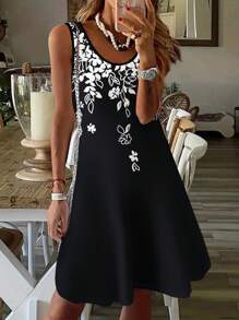 EMERY ROSE Vestido casual cómodo de talla grande con estampado floral negro - Multicolor - Ver 1