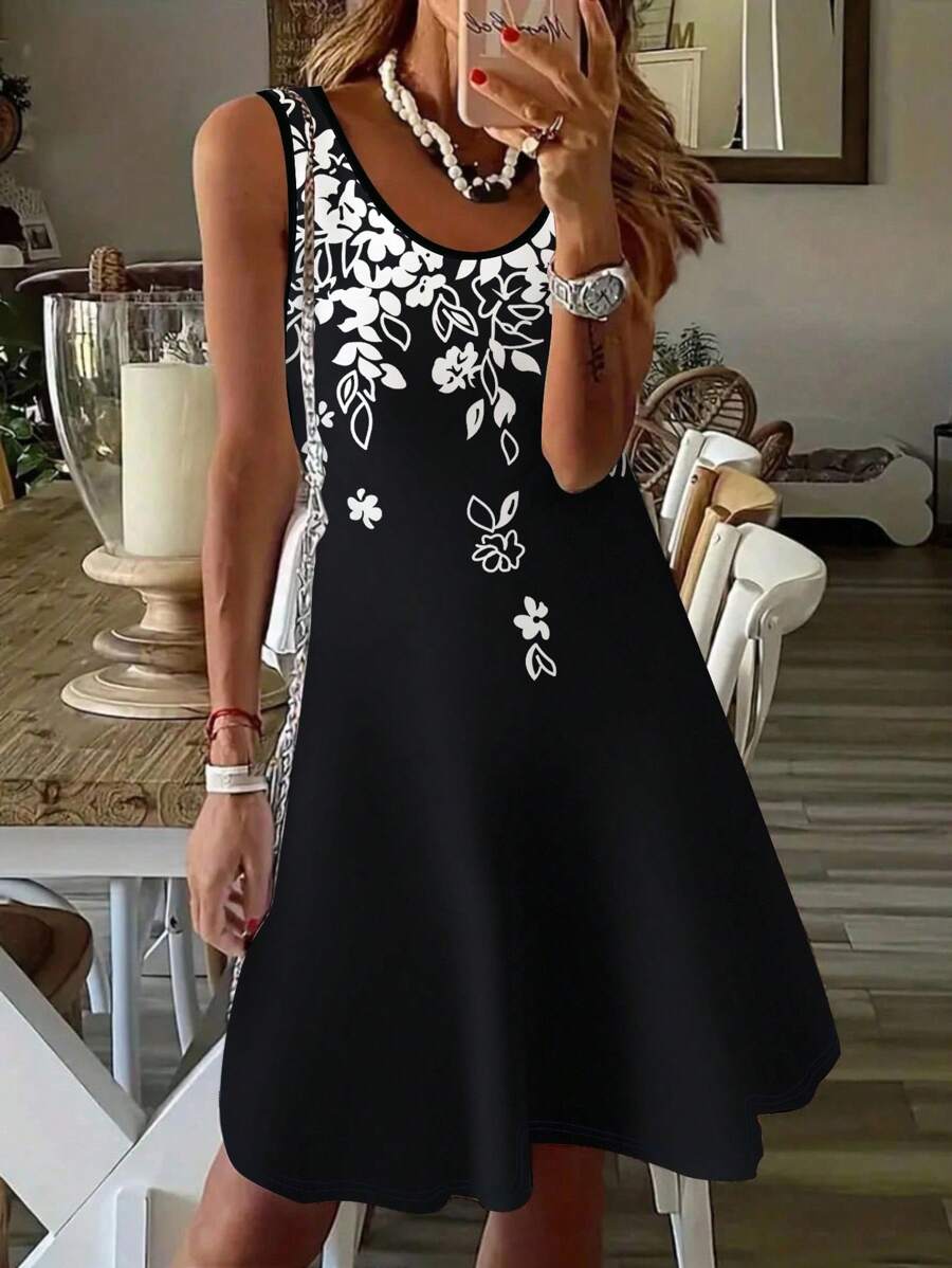 EMERY ROSE Vestido casual cómodo de talla grande con estampado floral negro - Multicolor - Ver 1