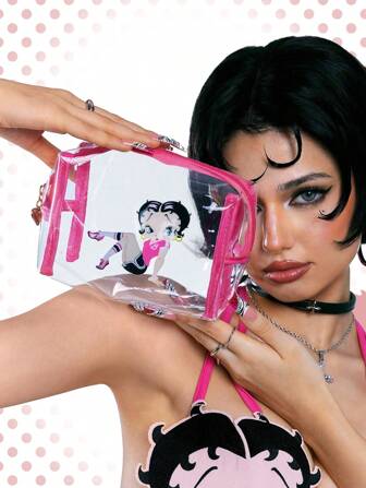 Betty Boop | ROMWE Collab Print Large Capacity Women's Toiletry Bag, Transparent Cosmetic Bag