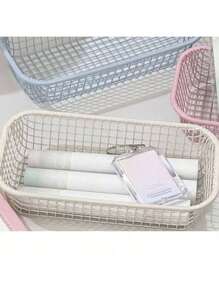 1/2 piezas de cesta de almacenamiento de hierro con estilo Ins de color crema, organizador de escritorio simple para maquillaje, almacenamiento de suministros de oficina, de regreso a la escuela, artículos de boda, decoraciones florales, cosas de casa, mesa, decoraciones para el hogar, organización y almacenamiento del hogar, decoración de habitación, decoración de dormitorio