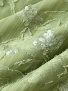 Elamini Vestido mini elegante de verano para mujer con tirantes de lazo, plisado, parches bordados con lentejuelas y espalda descubierta en color verde menta - verde menta - Ver 3