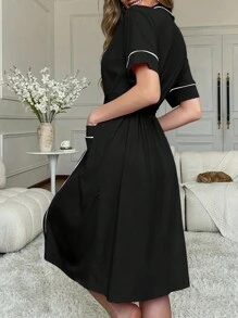 Miss Vinta 女士休闲纯色针织仿丝罗纹短袖家居睡袍