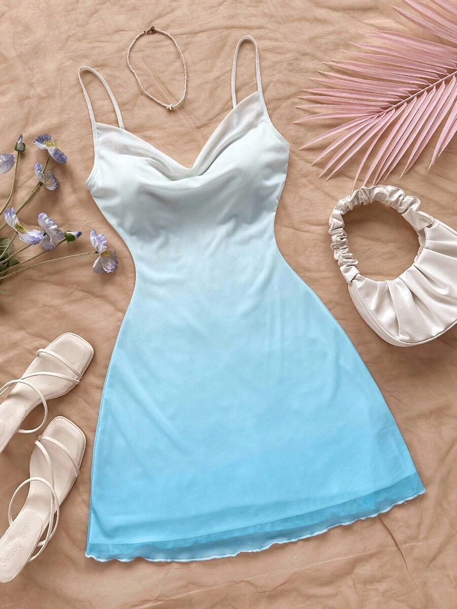 Soleia Váy ngắn cổ xếp ly dây mảnh màu gradient dành cho nữ, phù hợp đi biển, phong cách miền Tây, lễ hội âm nhạc, trang phục nghỉ hè, phong cách Bohemian - Nhiều màu - Xem 1