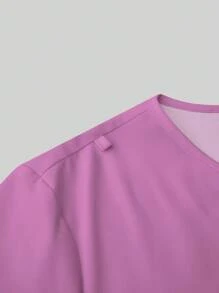 PopScrub 女士纯色V领短袖口袋休闲护理制服上衣 - 淡紫色 - 查看 5