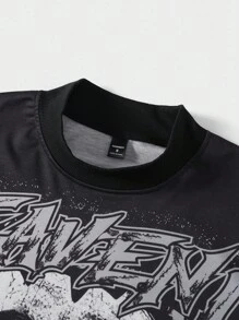 Manfinity ZONE917 Men's Black Graphic T-Shirt With Skull Print And Stars, Hip-Hop Streetwear Style - Black - View 3