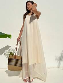 Aloruh Date Night Outfits Women Apricot Vacation Beach Dress With Unique Neckline And A-Line Silhouette For Women - Apricot - View 6
