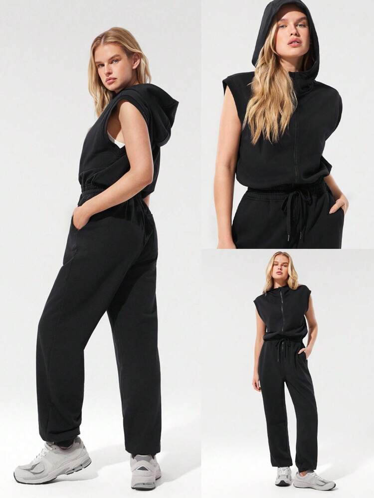 24インチ 毎日着られるテリー地 グロー ヒーロー ソフト 吸汗速乾 フロントジップ 調整可能な絞り紐ウエスト バックポケット リブ裾 パーカー ジャンプスーツ