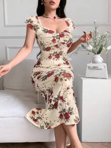 Feyla 休闲印花修身女式连衣裙 - 杏色 - 查看 3