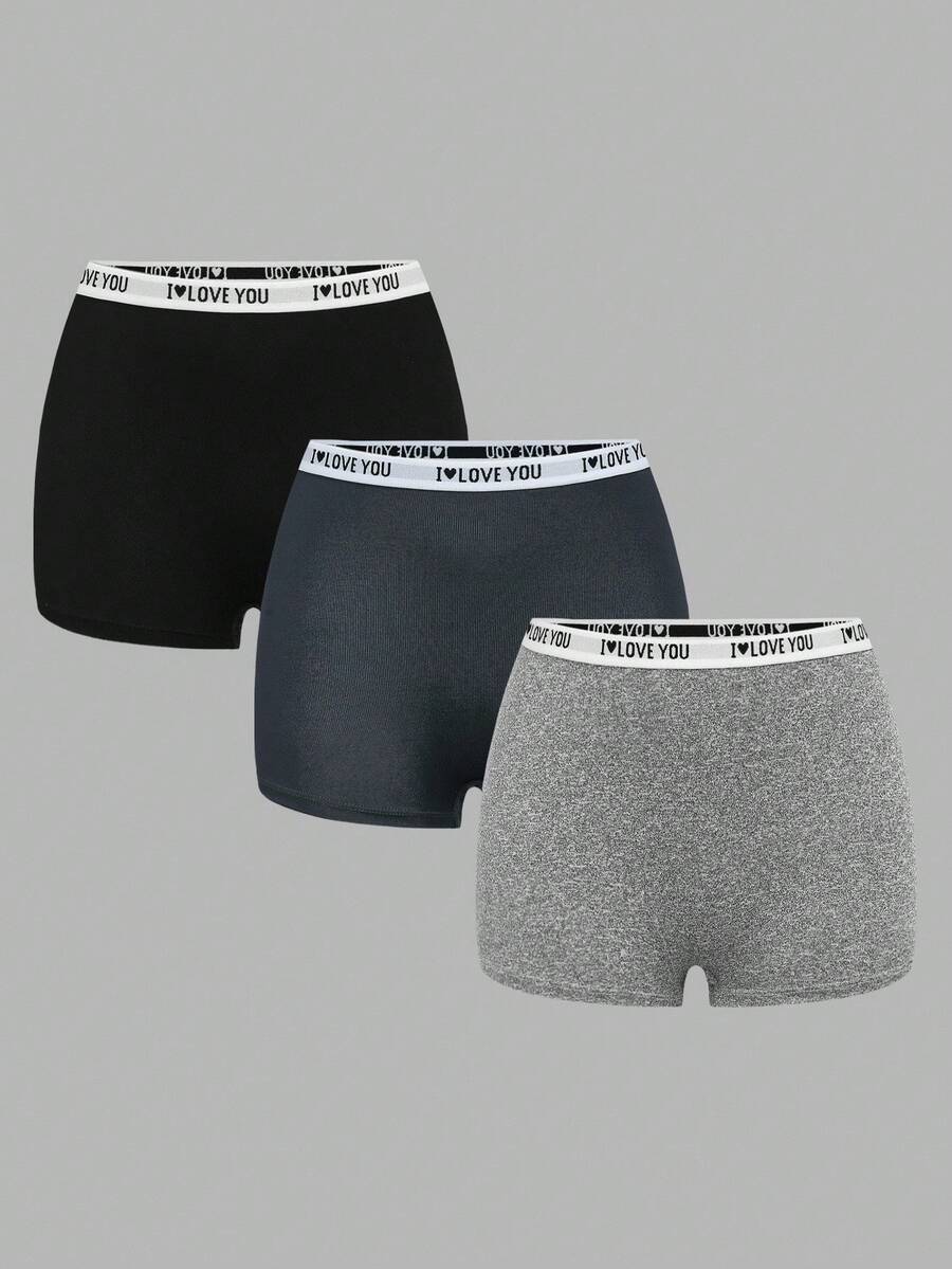 3pcs/Pack Teen Girl Minimalist Comfortable Letter Graphic Elastic Waist Briefs Fall Winter