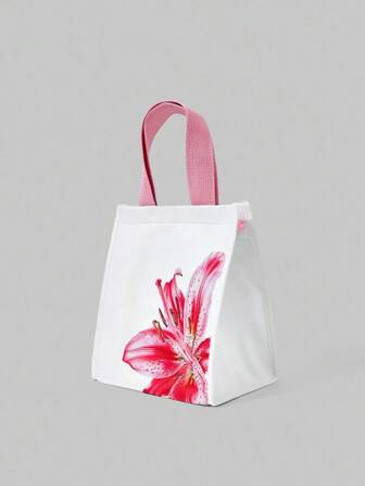 Fairycore Beige Portable Floral Thermal Lunch Bag