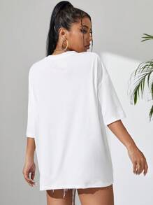 INAWLY Casual Flower Embroidery Short Sleeve T-Shirt, Summer