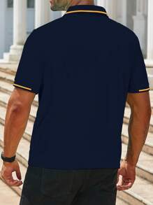 Manfinity Homme 夏季大码男式撞色饰边纽扣 Polo 衫