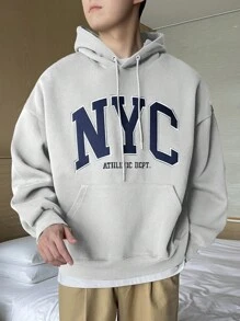 DAZY Men's Casual Hooded Sweatshirt With Letter Graphic, Fall - Grey - View 4