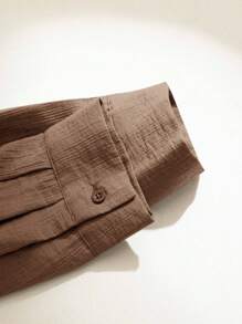 Modelyn 女士纯色长袖系带休闲宽松衬衫 - 棕色 - 查看 4