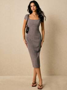 Poéselle 女式梭织修身中长连衣裙 - 灰色 - 查看 4