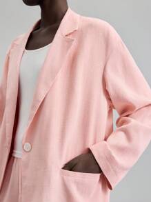 Ontre Trang phục chuyển mùa thu mới cho nữ năm 2025, trang phục công sở trường học phong cách nông thôn thập niên 2000, áo khoác vest dài tay đơn giản màu trơn - Hồng - Xem 7