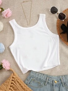 INAWLY Camiseta de tirantes ajustada para mujer con diseño bordado de ballena - Blanco - Ver 2